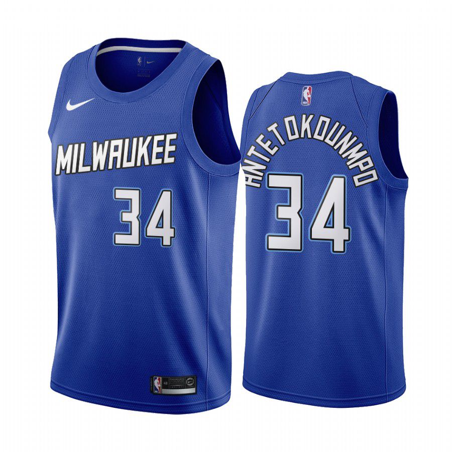 Men Milwaukee Bucks #34 giannis antetokounmpo navy city edition new uniform 2020 nba jersey